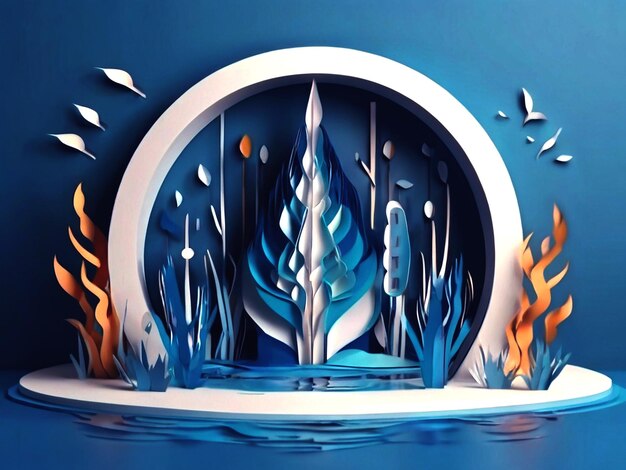 World water day banner 3d paper art and digital craft style