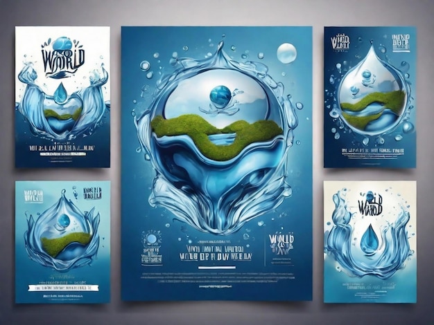 Photo world water day concept with 3d paper art and digital craft style illustration a drop of water in re