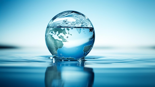 Photo world water day concept with world in clean water drop on and fresh blue water ripples design environment save and ecology theme concept elements of this image furnished by nasa