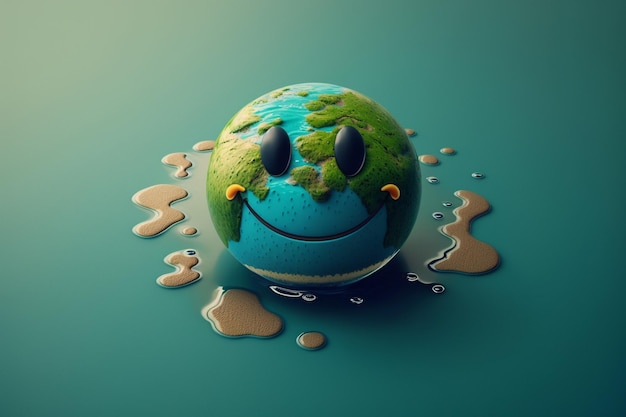 World Water Day Cute Earth Cover with water 18bit isolated concept Copy space Ai Generatice