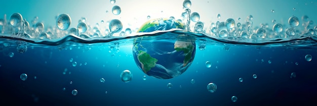 World Water Day the Earth as a blue planet surrounded by diverse cultures coming together for water conservation