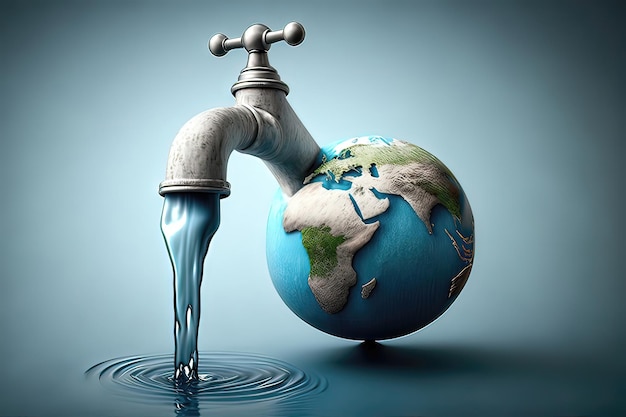 World water day saving water quality campaign and environmental protection concept Save the water green peace ecology nature Need to conserve drinking water Generative of AI