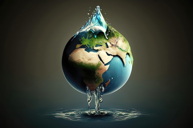 World water day saving water quality campaign and environmental protection concept Save the water green peace ecology nature Need to conserve drinking water Generative of AI