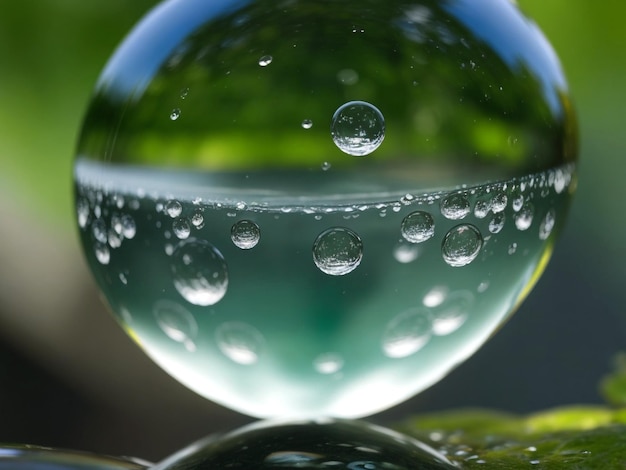 World Water Day with dropping Closeup of crystal ball with glass reflection Background