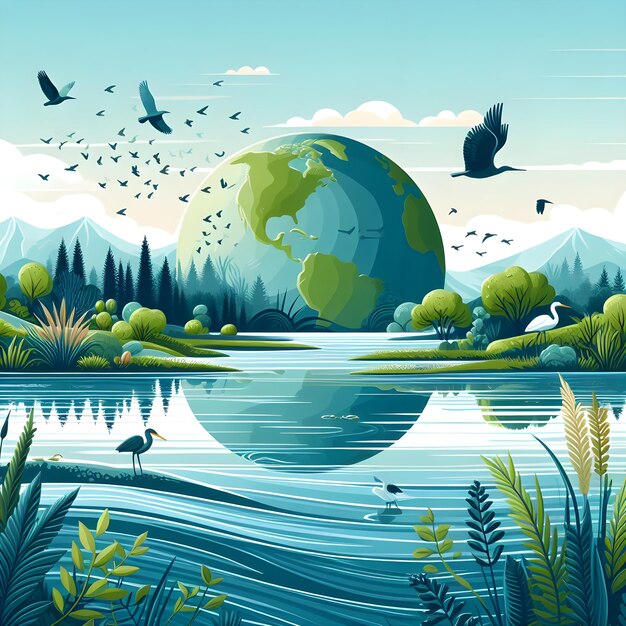 World Wetlands Day Background World Wetlands Day Post Design Paper Cut Style