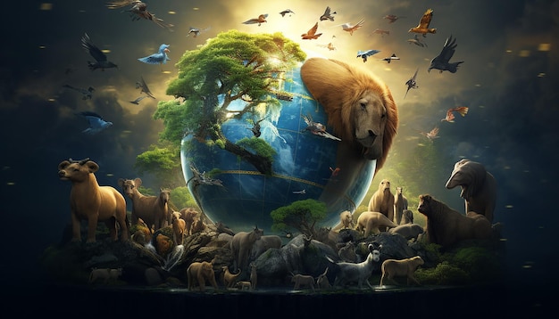 world wild Animals surrounding the globe