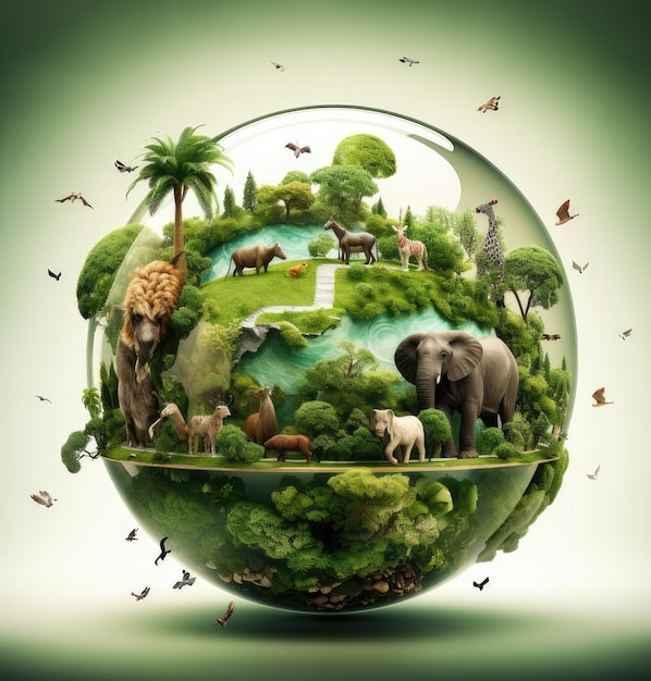 Мир дикой природы от Animal's on Earth, концепция дикой природы, День окружающей среды World Habitat