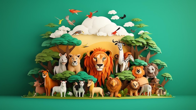 Photo world wildlife day 3d background with animals