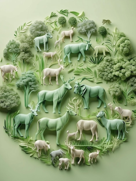 World wildlife day bunch of animals that are in a circle on green background