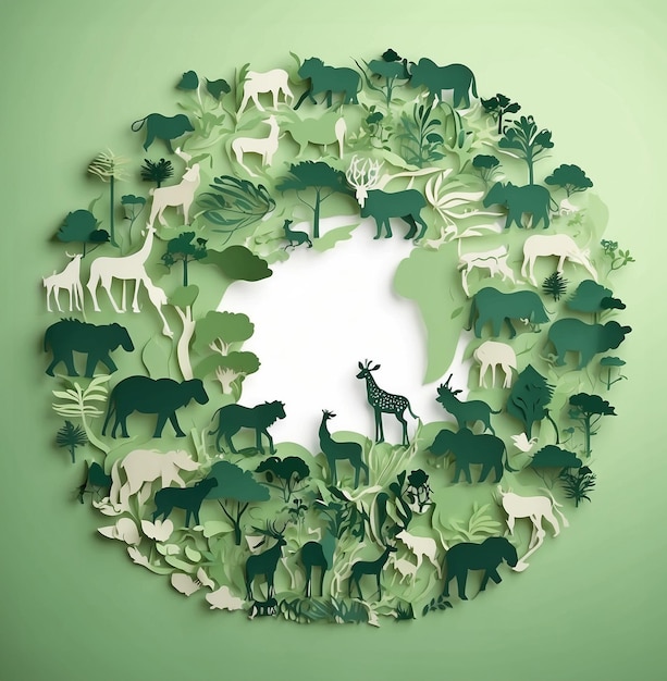 Photo world wildlife day bunch of animals that are in a circle on green background