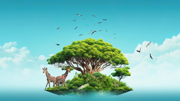 写真 世界野生生物デー 保護された動物と植物のための漫画キャンペーンのイラスト