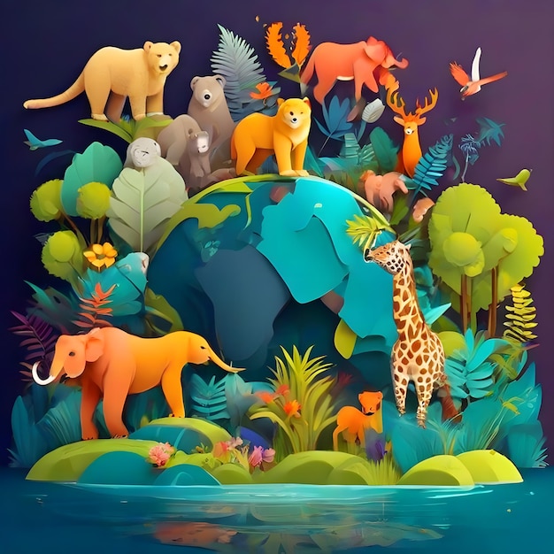 Photo world wildlife day flat illustration image high resolution colorful image ai generate image