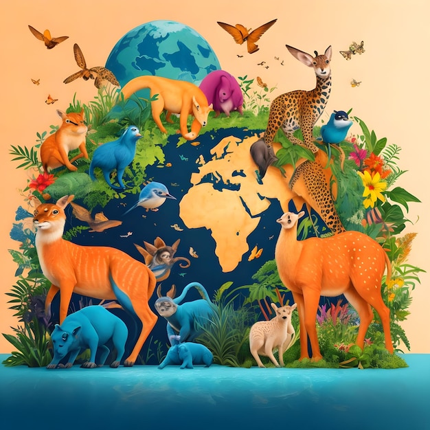 Photo world wildlife day flat illustration image high resolution colorful image ai generate image