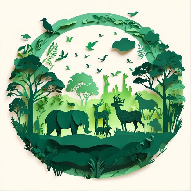 Photo world wildlife day illustration group of animals that are standing in the forest background