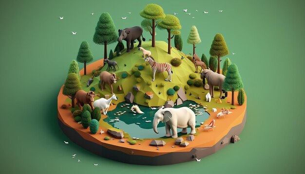 Foto giornata mondiale della fauna selvatica diorama minimalista isometrico