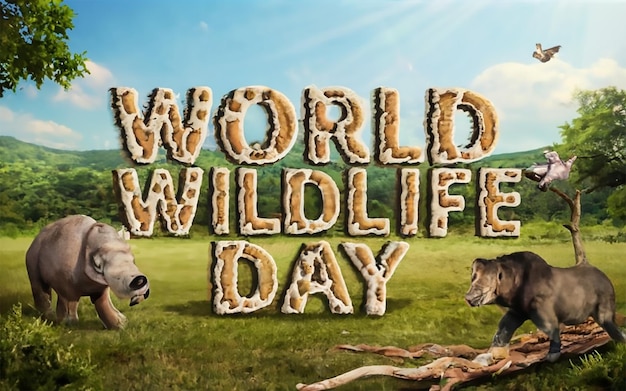 World Wildlife Day typography with the animal in junggle