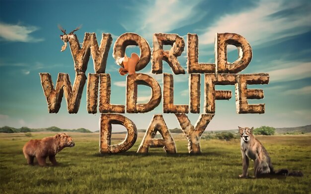 Photo world wildlife day typography with the animal in junggle