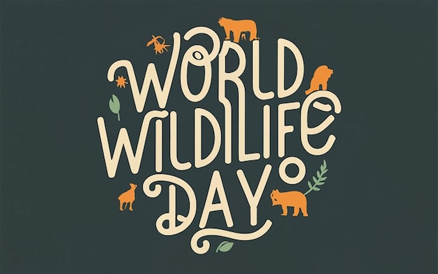 ジャングルの動物を描いた世界野生動物の日のタイポグラフィー