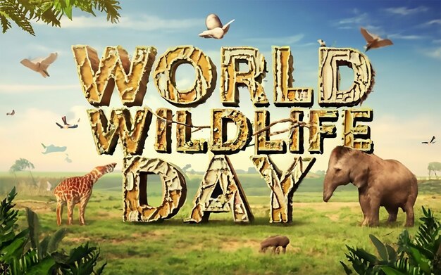 World Wildlife Day typography with the animal in junggle