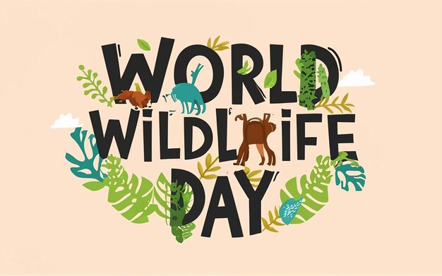 World Wildlife Day typography with the animal in junggle