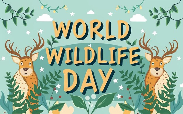 Photo world wildlife day typography with the animal in junggle