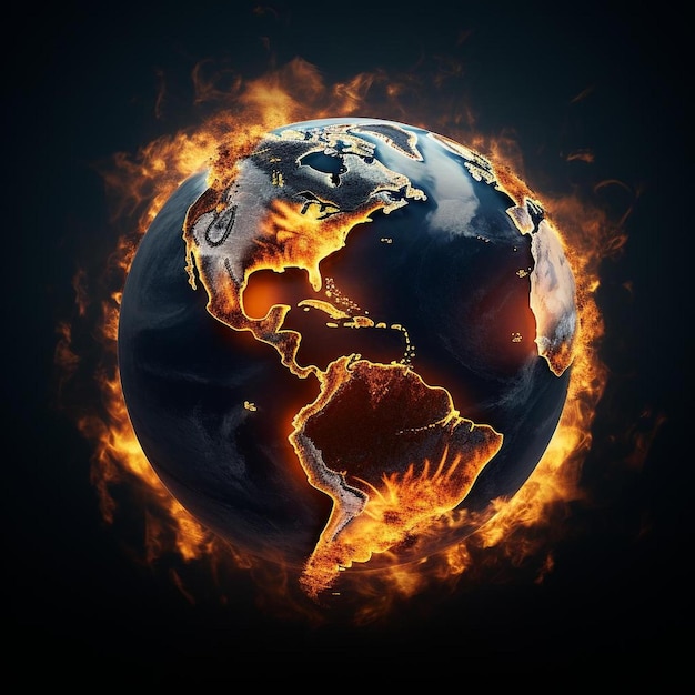 a world with a flame and a man holding a torch in his hand.