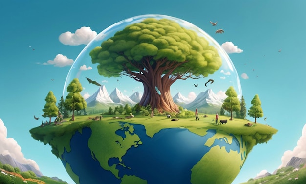 a world with a tree on the top of it