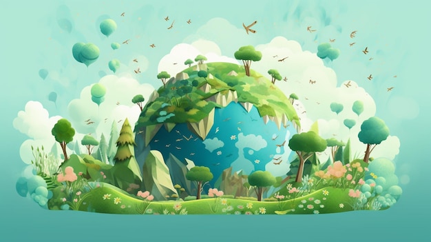 a world with trees and plants and animals.