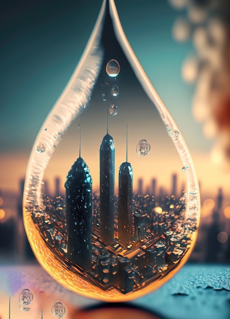 Photo a world within a water droplet golden hour