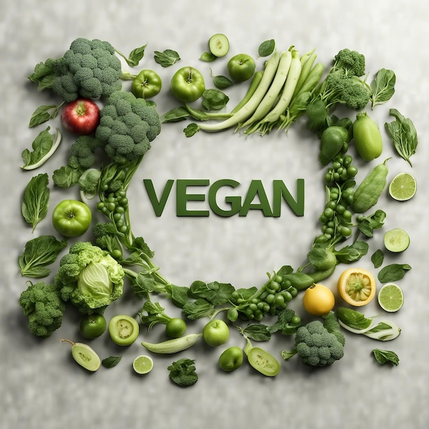 WorldVeganDay veganistische letters gemaakt van groenten op een houten achtergrond