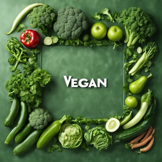 WorldVeganDay veganistische letters gemaakt van groenten op een houten achtergrond