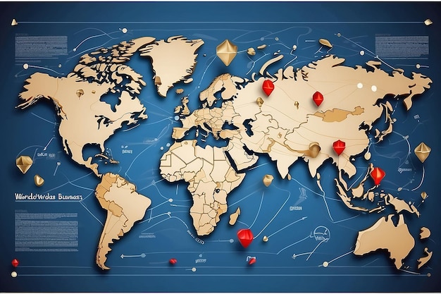 Worldwide business map with arrows an waves