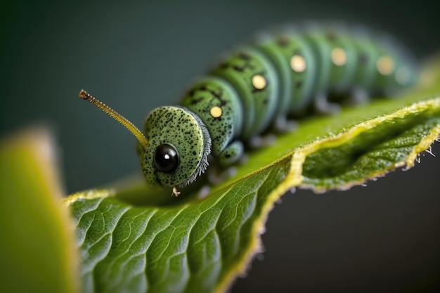 Photo worm on leaf close up