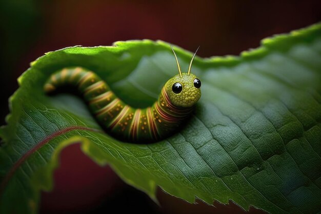 Photo worm on leaf close up