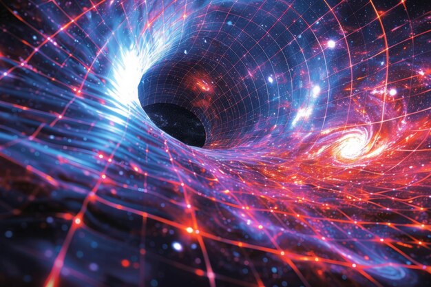 写真 相対性理論の概念を示す宇宙のワームホールトンネル