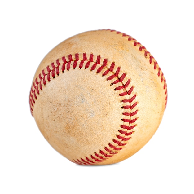 Photo worn baseball isolated on white, team sport. object.
