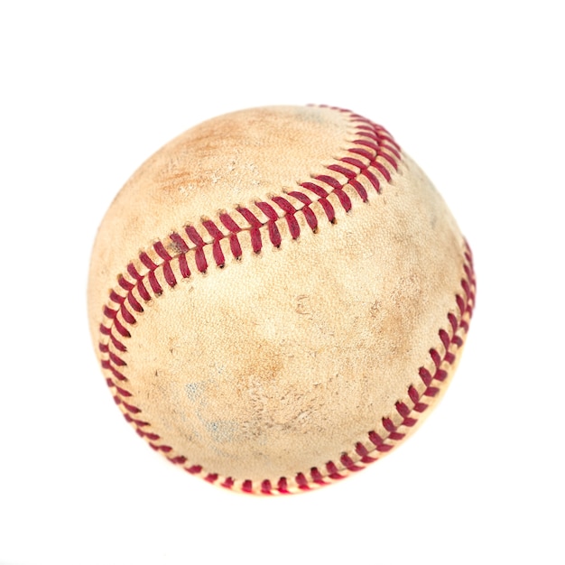 Worn baseball on white , team sport