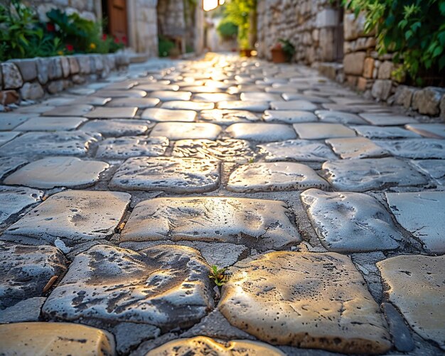 Foto strada di ciottoli usurata nella città storica