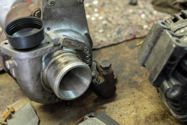 Worn turbine and alternator in a workshop bench