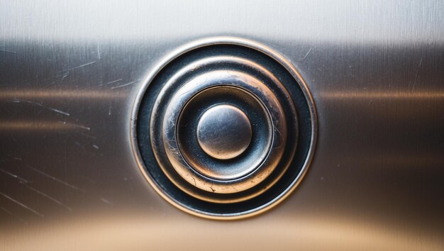 wornout elevator button with abrasions on smooth metallic backdrop distressed abrasion concept