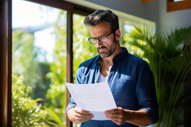 Foto uomo preoccupato che legge documenti