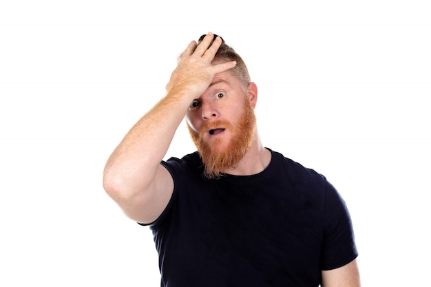 Worried red haired man with long beard