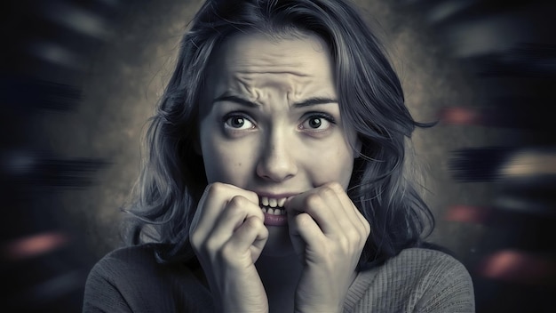 беспокойная молодая женщина кусает ногти во время беспокойства