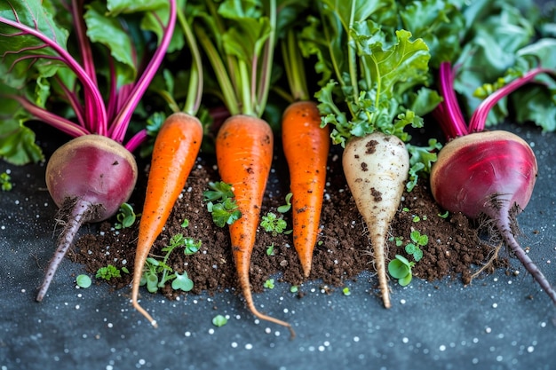 Wortels en beet in de tuin verse groenten uit de tuin