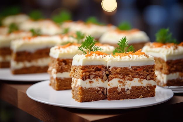 Worteltaartplakken op een dessertbuffet