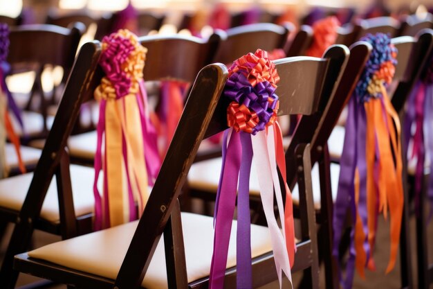 Photo woven chairs decorated with ribbons for a reaffirmation ceremony