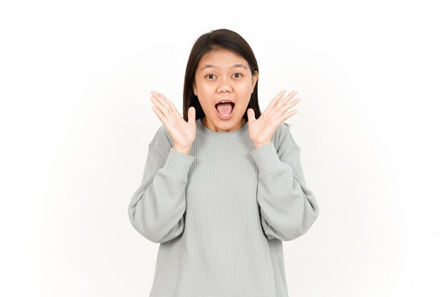 WOW Face Expression Of Beautiful Asian Woman Isolated On White Background