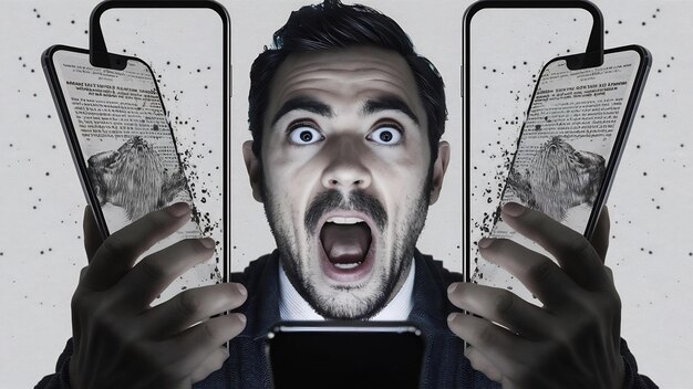 Wow face of man shocked what he see in the smartphone