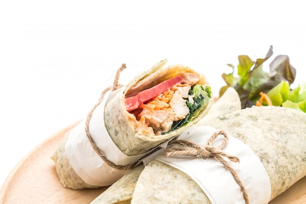 Photo wrap salad roll with chicken and spinach