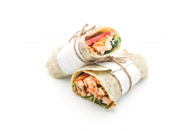 Photo wrap salad roll with chicken and spinach